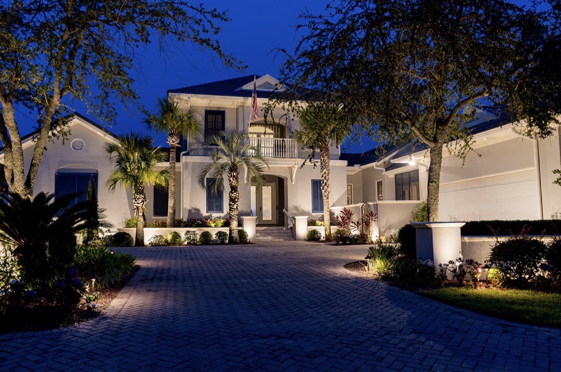 Landscape permanent Christmas lighting installation Melbourne Florida residential yard